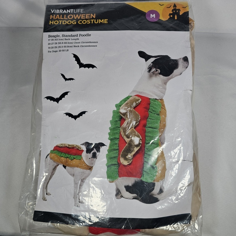 Dog Costume Hot Dog Costume For Dog Size 20-50 Lbs Vibrant Life Halloween  NEW